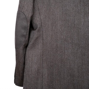Stafford Essentials Gray Herringbone Wool Blazer w/ Elbow Patches Men's Size 46R